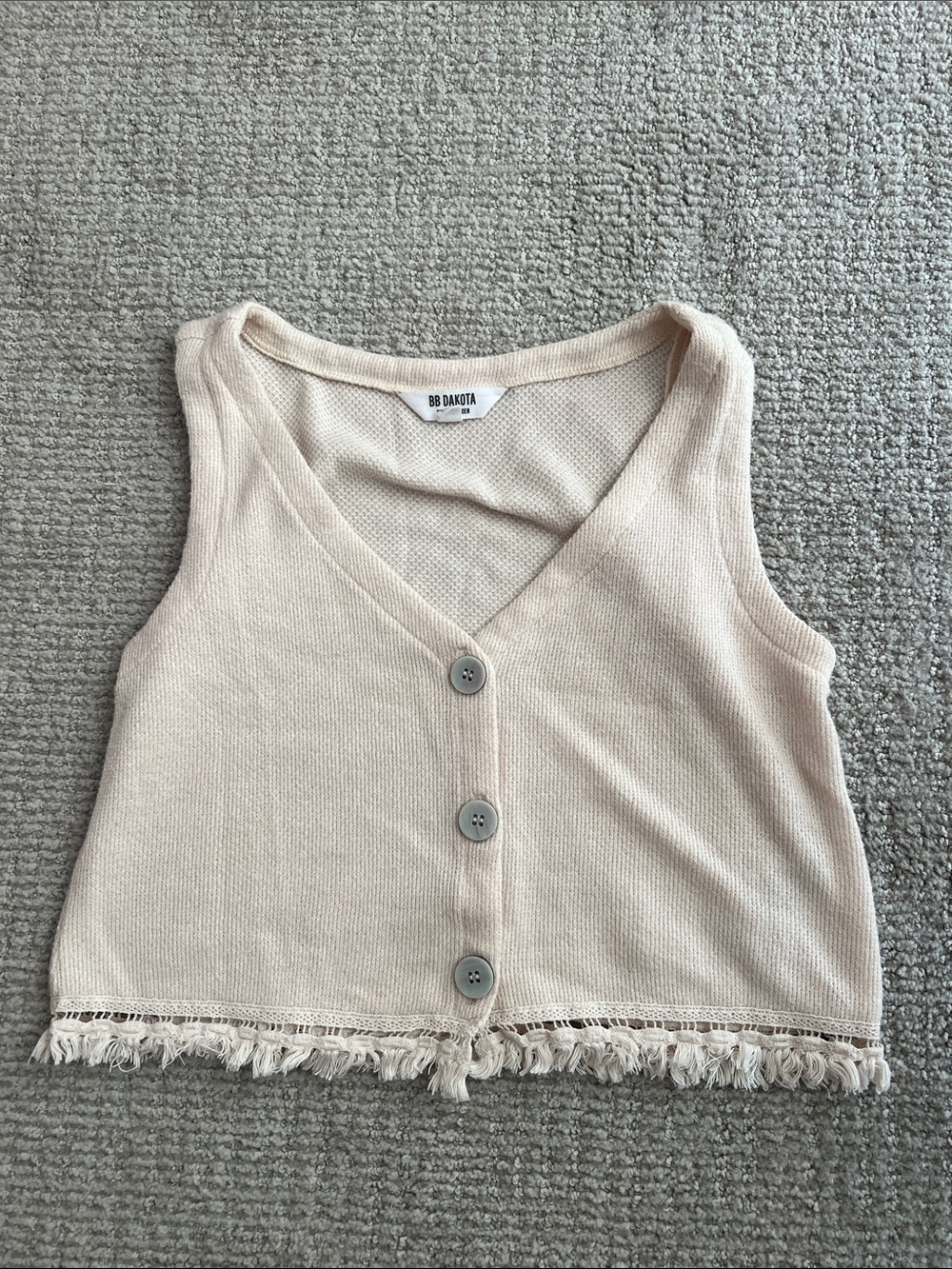 BB Dakota Cream Fringe Button-Front Knit Vest